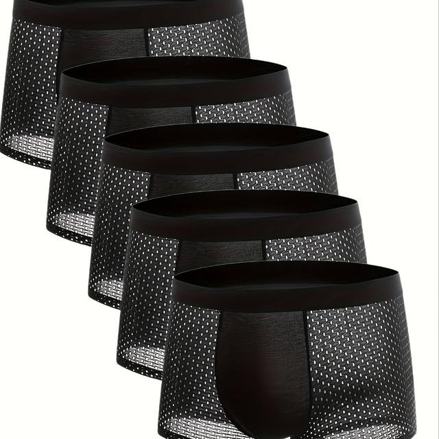 TEMU 5pcs Men's Breathable Mesh Ice Silky - Black With White Polka , Fabric, Everyday Briefs & Underwear