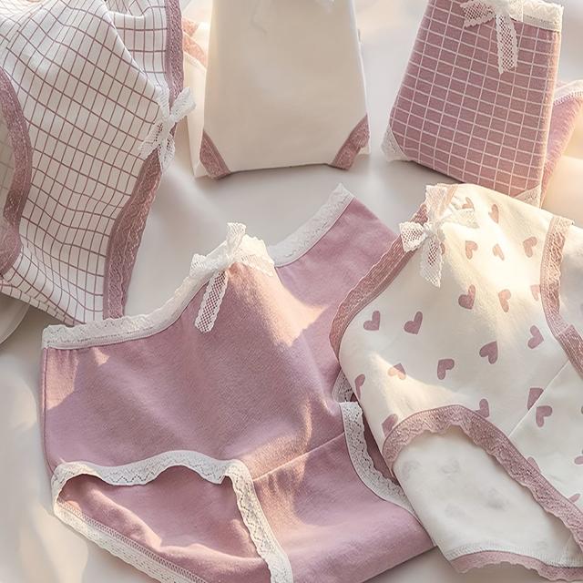 TEMU Lot de 5 Culottes Femme Douces - Sous-vêtements Couture avec Nœud, Taille Moyenne Non Transparentes, Couleur Unie (), Lavables en Machine - Pack de 5 Culottes pour Femmes