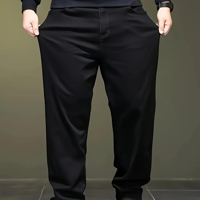 TEMU Pánské džíny extra velké, jednobarevné, kulatého střihu, černé strečové džíny pro muže, vhodné na a podzim, ležérní stylové džíny, navržené pro muže, extra velké džíny, pánské extra velké džíny