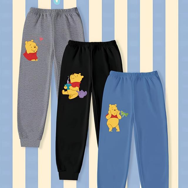 TEMU 3pcs, Cute Winnie The Pooh Print Joggers, Autumn/ Casual Streetwear Sweatpants For Boys, Perfect Gift, Outdoor