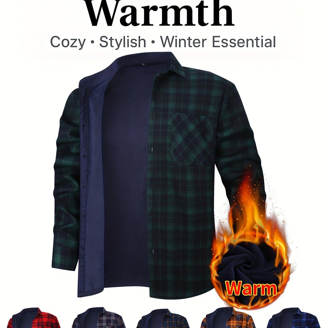 TEMU Men's Fleece-lined Thickened Shirt, 1pc, Autumn And Winter Outdoor Work Hunting Cold-proof Clothing, Winter Warm Workwear Top, Heavyweight Inner Layer