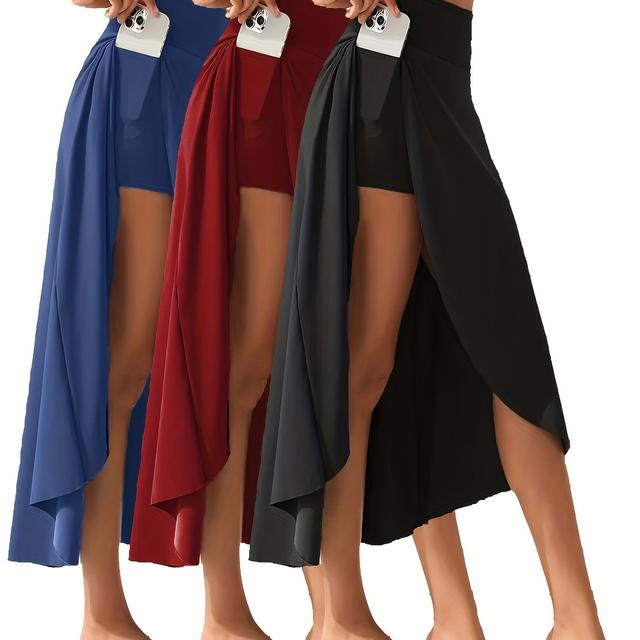 TEMU Beliebtes Sommer-Multi-Piece-Set aus Kunststoffzweiteilen für Damen, lässige -Sport-Fitness-Lauf-Yoga-Tennis-Rock-Hosen, Dreiteiler-Set.