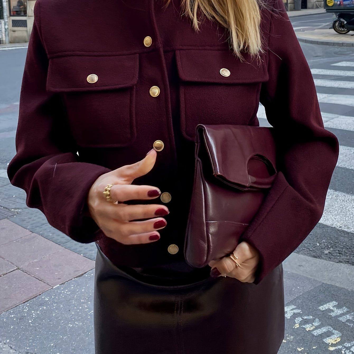 TEMU Chaqueta de Otoño Invierno con Forro para Mujer, Cuello Redondo, Manga Larga, Bolsillo, Botones, Un Solo Botón, Abrigo Casual de Moda para Mujer