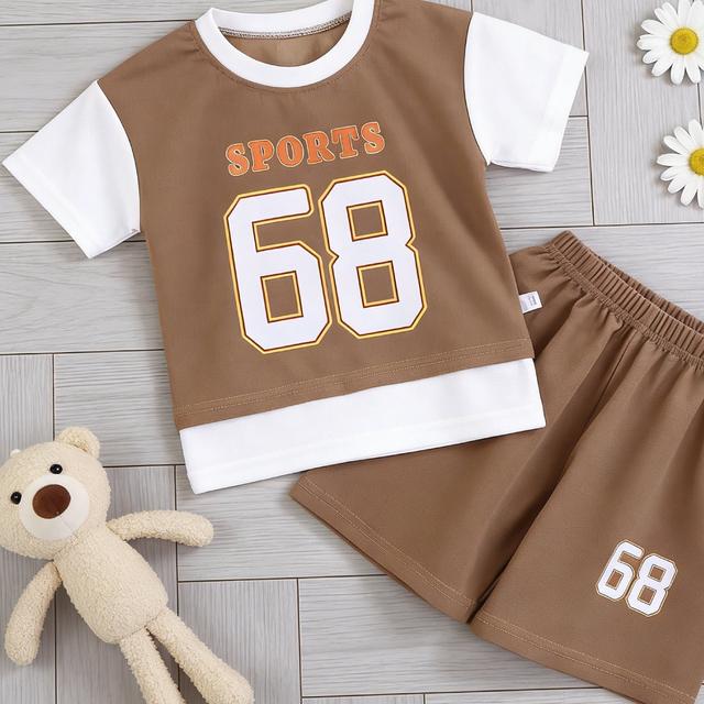 TEMU ชุดกางเกงขาสั้นลายตัวเลข "68" แบบสบายๆ พร้อมเสื้อยืดคอกลมแขนสั้นและกางเกงขาสั้น ชุดสองชิ้น ชุดกางเกงขาสั้นสำหรับเด็กผู้ชาย ทรงปกติ ชุดเด็ก เหมาะสำหรับกิจกรรมกลางแจ้ง