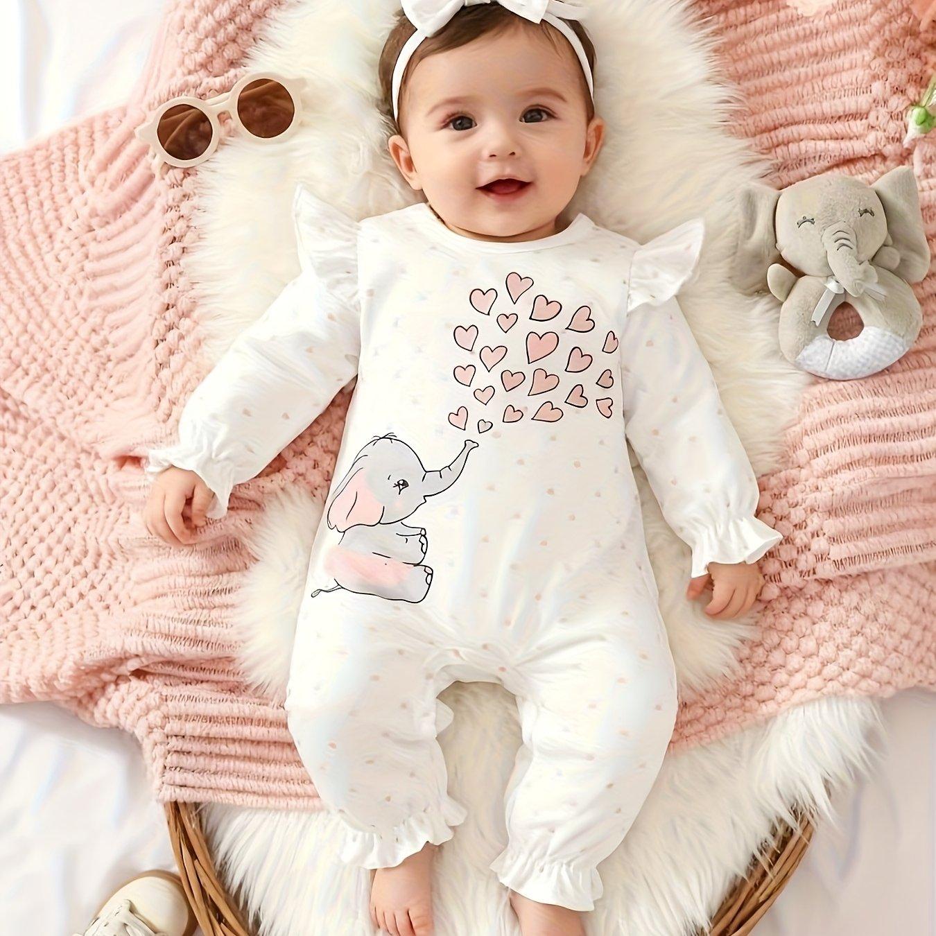 TEMU Long-sleeve Romper With A Cartoon Heart For Babies, Suitable For Toddler And Infant Girls, For Outdoor