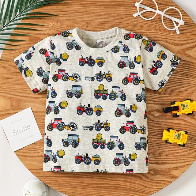 TEMU Jungen Cartoon-Auto-Druck Kurzarm T-Shirt