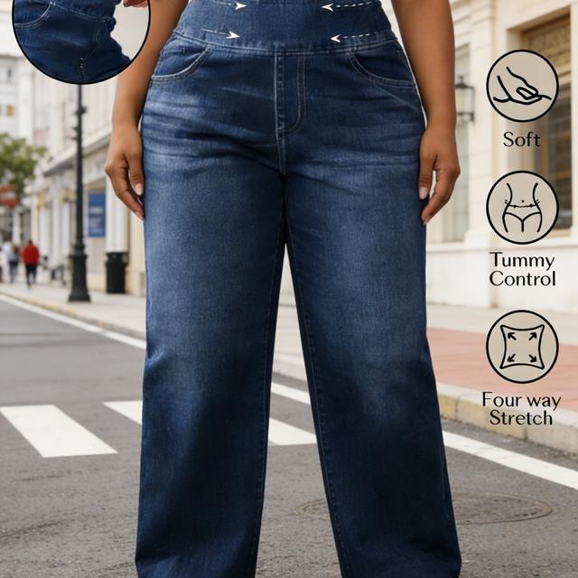 TEMU Pantalones de mezclilla de talle y pierna de elasticidad para mujer de talla grande