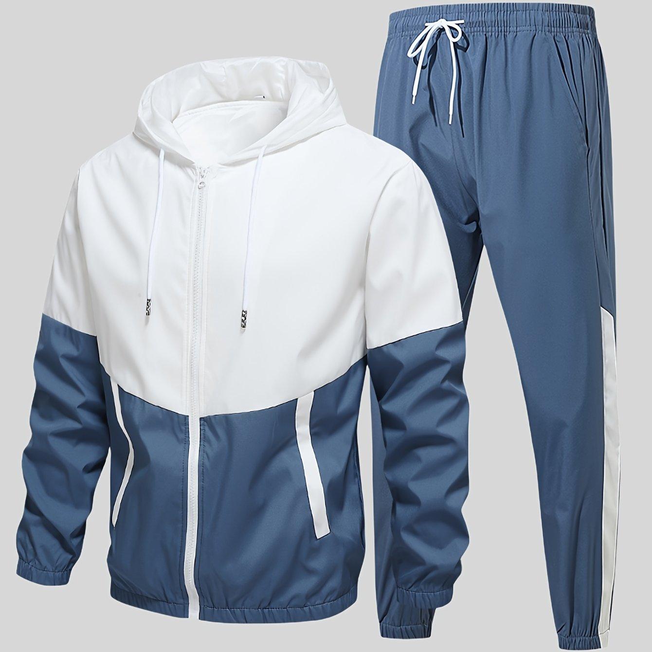 TEMU Men's Casual Sports Set, Spring/autumn Hooded Jacket And Pants, 2pcs Stylish Athletic Suit, Youth Fashion Trend, Color