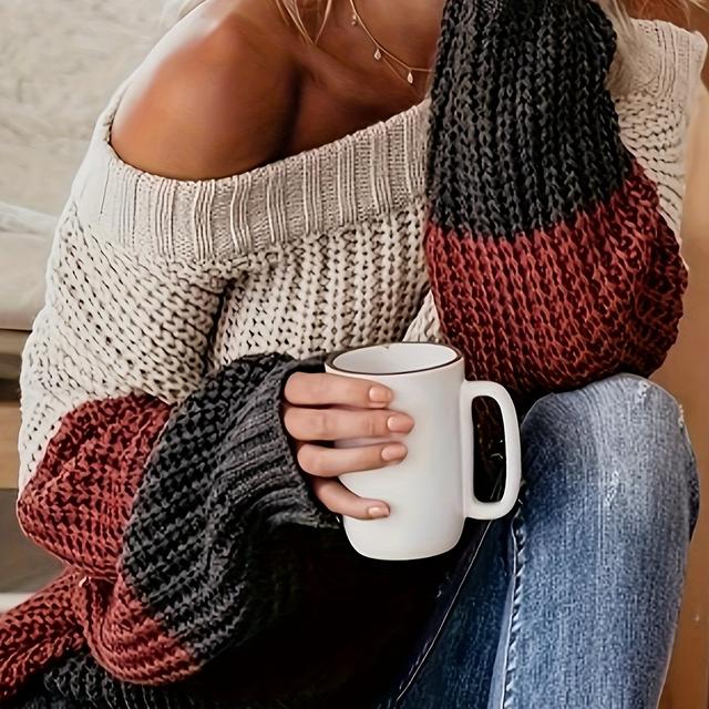 TEMU Plus Size, Yutong Directional Women's Sweater, Striped Pullover Top, Plus Size Women's Clothing