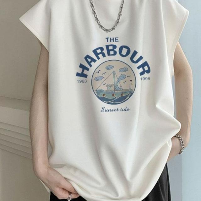 TEMU เสื้อกล้ามชายคอกลมแขนกุดสำหรับฤดูร้อน เสื้อกล้ามพิมพ์ลายเรือใบ สบายๆ ใส่ได้หลายโอกาส เสื้อกล้ามสปอร์ต เสื้อคลุมนอก เสื้อผ้าชาย