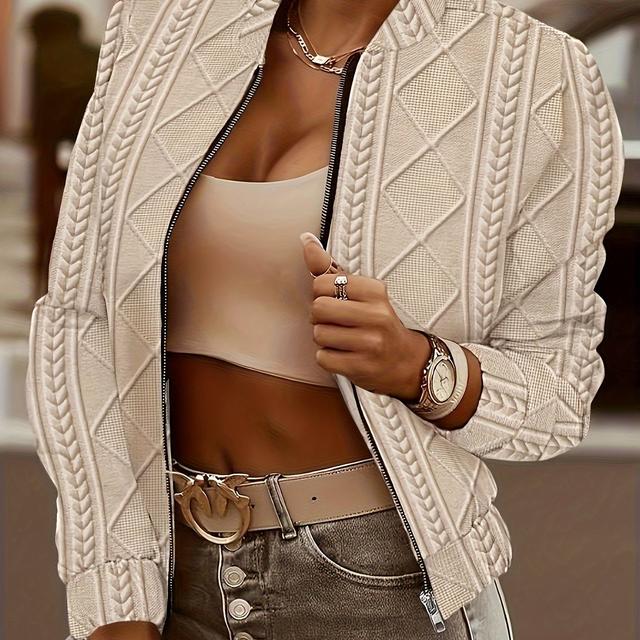 TEMU Chaqueta Corta de Cuello y Larga con Cremallera de Color Sólido