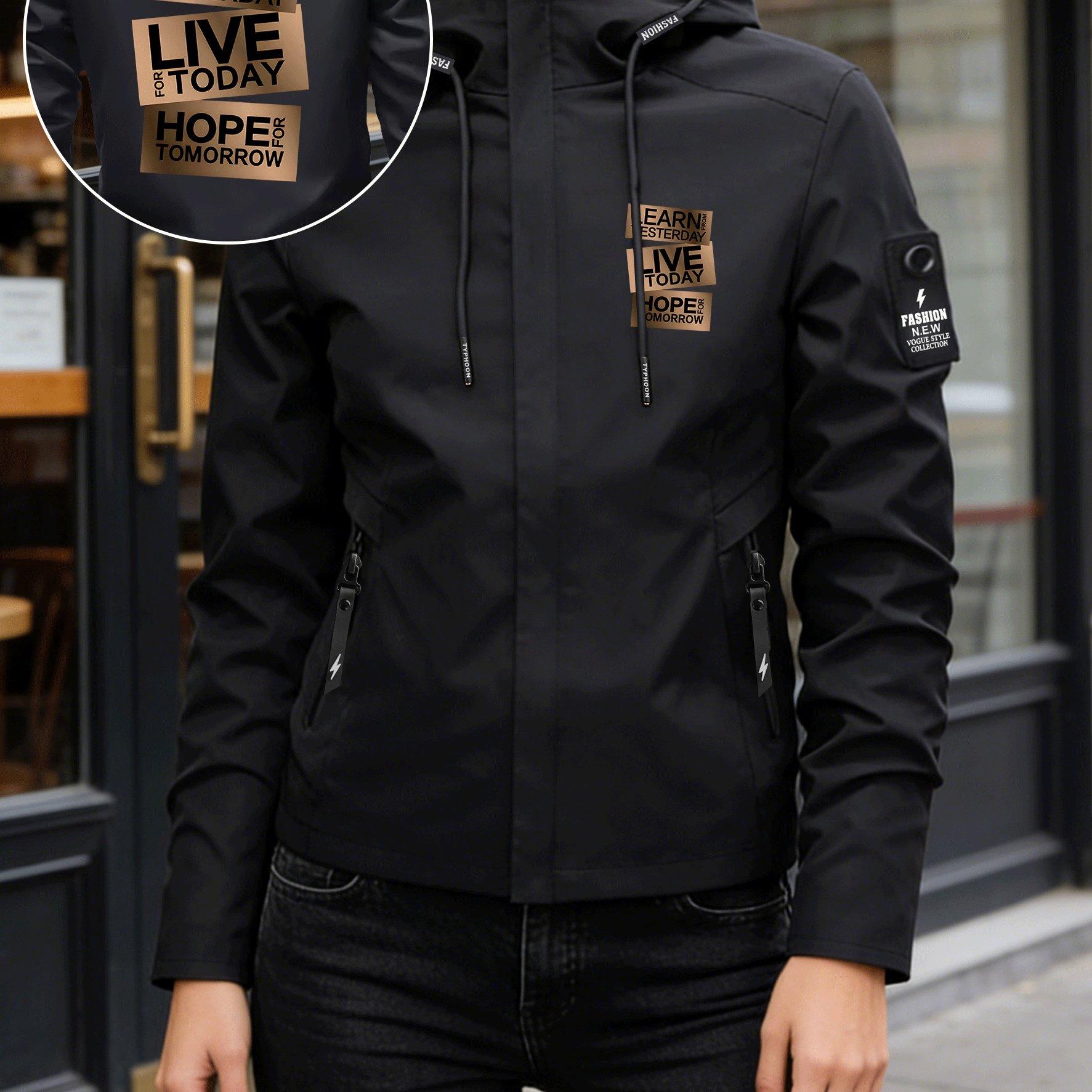 TEMU Learn Live Today Inspirational Print Thin Windproof Jacket Women's Windbreaker Jacket