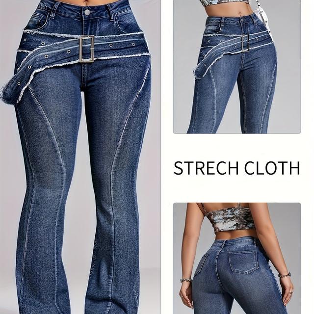 TEMU A Pair Of Women's Stretchy Flared Pants With A Decorative Belt Loop.