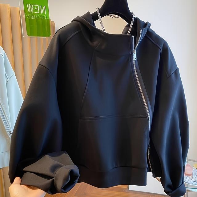 TEMU A Loose-fitting, Casual Cardigan Hoodie With A Diagonal Zipper, Designed For Spring And Autumn.