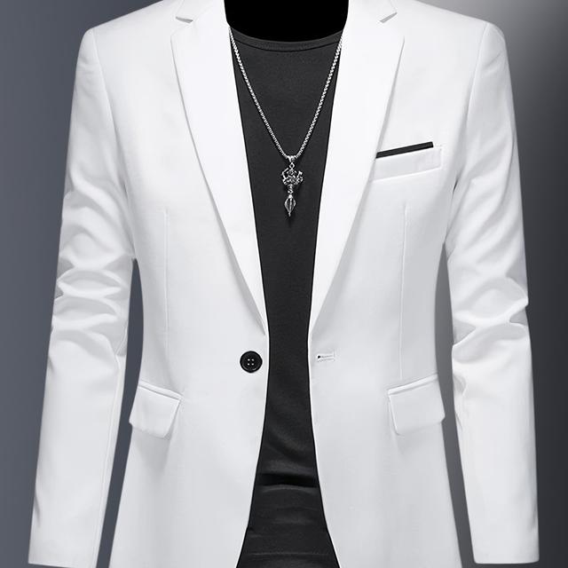 TEMU Men's British-inspired Light Business Casual Slim-fit Solid Black Notch Lapel Single-breasted Blazer - Versatile Office, Formal & Casual Wear With & Pockets, Office Blazer, Nonstretch Fabric