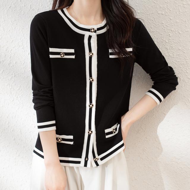 TEMU 2024 - Striped Long-sleeve Cardigan For Women, Casual Round-neck Outerwear, Perfect For Air-conditioned Environments.