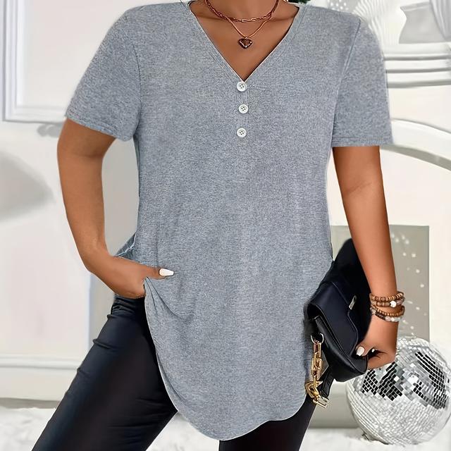 TEMU Plus Size, New Elegant Solid Color Short-sleeve Shirt