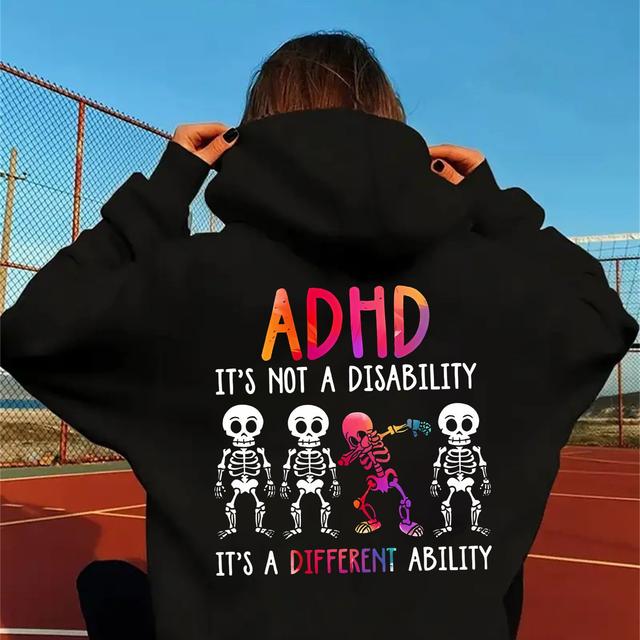 TEMU Women's Awareness Hoodie - "it's A " Skull Print, Black Blend Pullover With Kangaroo Pocket, Casual Long Sleeve Sweatshirt For , Awareness Clothing | Print Hoodie | Hoodie