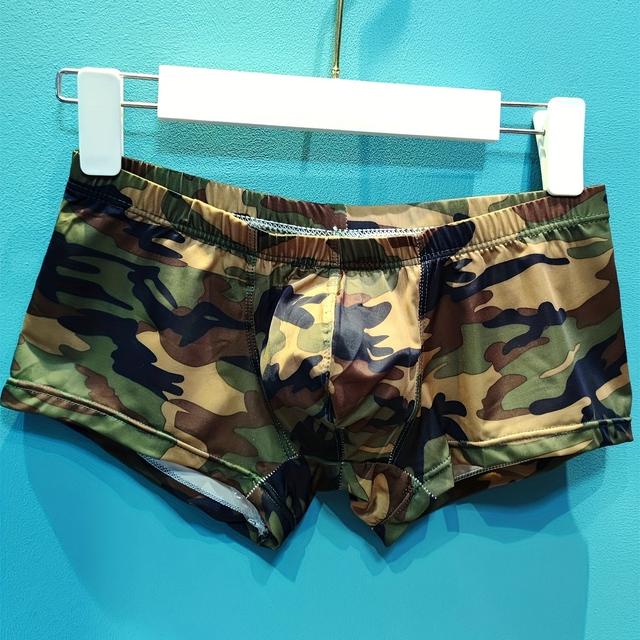 TEMU Boxerkalsonger för Män med Låg Midja och Kamouflageprint - Stretchigt, Andningsbart Fiber Tyg Underkläder för Sommaren, Lätta & Bekväma med Elastisk Midjeband, Brun/Svart/ Mönster