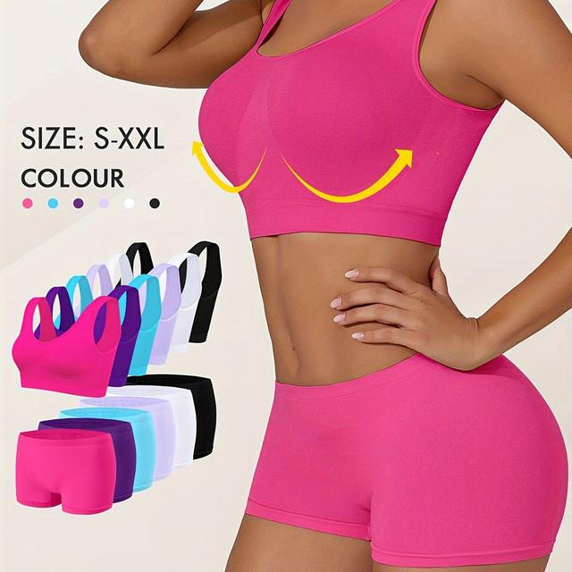 TEMU 6pcs Set Women's Plus-size Underwear, Thin Wire-free Push-up Sexy Sports Backless Bra And Boyshort Set
