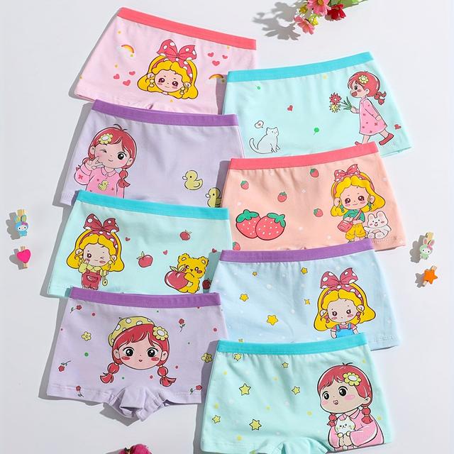 TEMU 8 قطع من سراويل داخلية بوكسر بنقشة فتاة صغيرة ومريحة ولطيفة للبنات