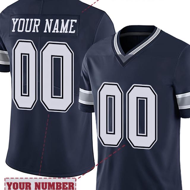 TEMU personnalisée avec nom et numéro, maillot de football américain brodé à col en V respirant et à manches courtes pour hommes, chemise de sport pour l'entraînement d'équipe.