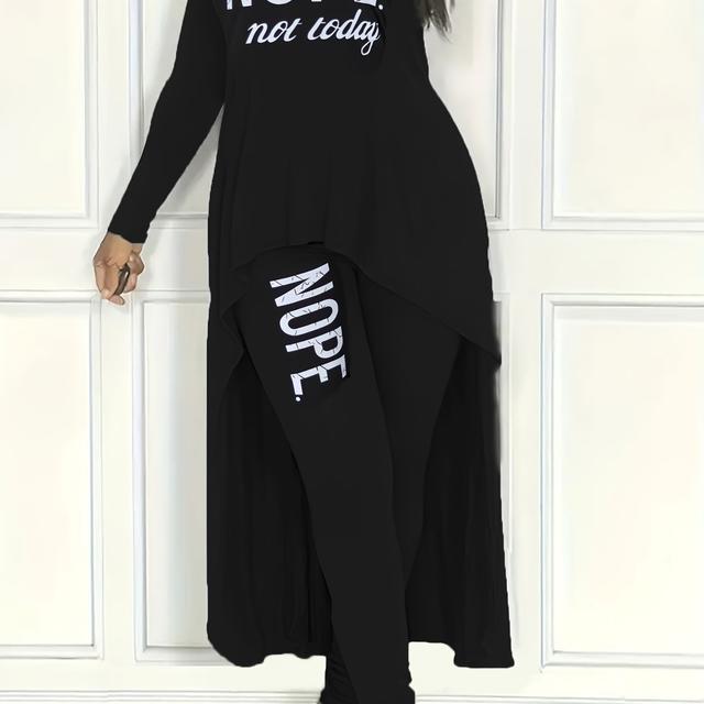 TEMU Targeted - ZHZ018 Modisches europäisches amerikanisches Damen-Freizeit-Set, 2-teilig, bequem, mit kurzem langem hinteren Ärmel, mit Buchstaben-Aufdruck