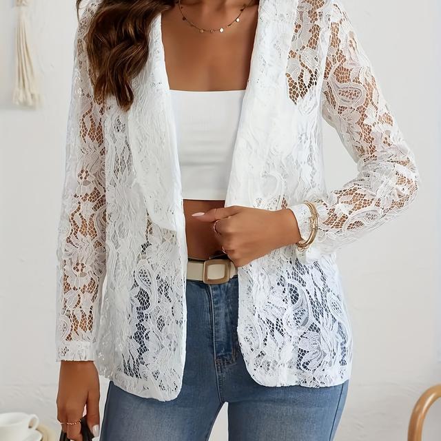 TEMU Damens Elegante Weiße Spitzenblazer – Durchsichtige Ärmellose Strickjacke, Nicht Dehnbarer Spitzengemuster für Hochzeit, Party & – Ganzjahres-Chic Oberbekleidung