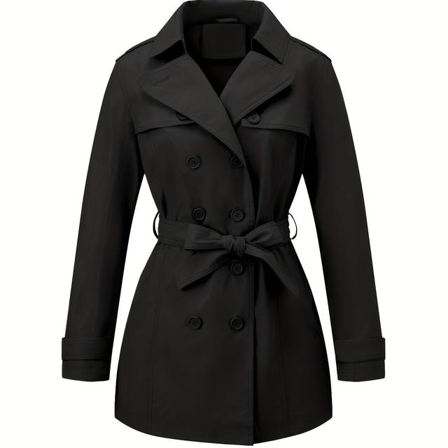 TEMU Lente/Herfst Korte Trenchcoat voor Vrouwen, Lichtgewicht, Eenvoudig, Veelzijdig, met Riem en Knoopsluiting