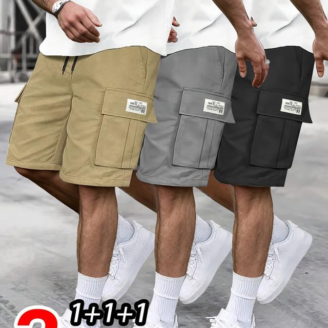 TEMU 3pcs Men' Color Cargo Shorts - Multiple Pockets, Drawstring Waist, Summer Casual Shorts, Non-stretch Fabric, Everyday & Casual Wear, Casual Attire | | Nonstretch Fabric