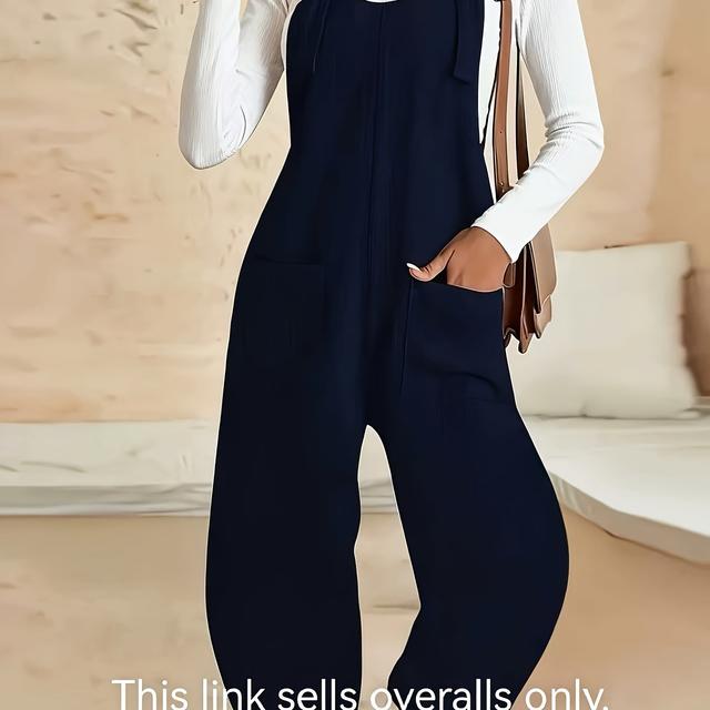 TEMU Fashionable Strappy Back Long Overalls For Women | Comfortable, Breathable, Solid Color, , With Pockets