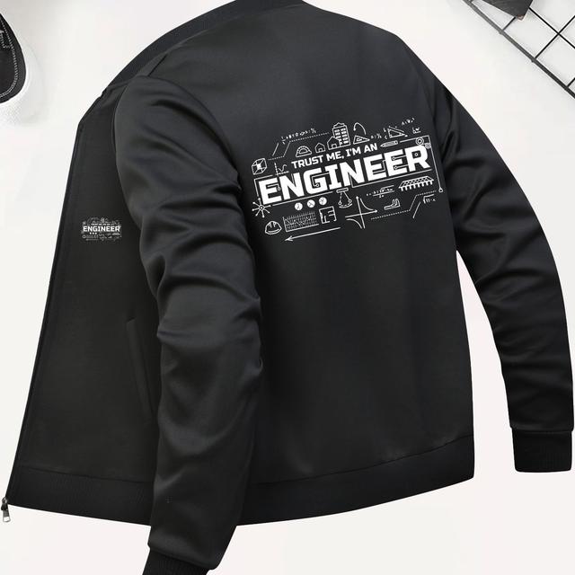 TEMU Men's With Zippered Front & Functional Pockets - Machine-washable Regular Fit Coat, Geometric Zipper Line & Full-liner Compatibility (for Layers) - Mature Style Outer