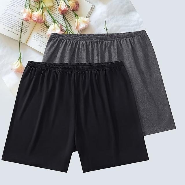 TEMU 2-pack Men's Casual Solid Color Shorts, Polyester Stretch Knit Pajama Pants, Home Loungewear, Regular Fit, All