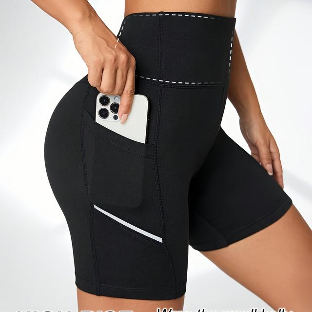TEMU /summer Women's High-waist Cycling Shorts, Sport Shorts With Reflective Strips And Side Pockets