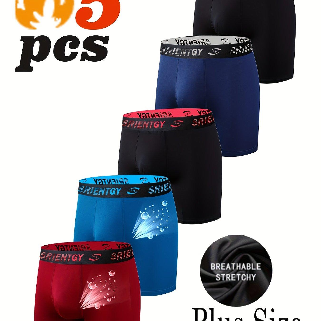 TEMU 5pcs Srientgy Men's Plus Size Heavy-duty Boxing Briefs - Solid Underwear With Large Waist Size, Breathable , Gym & Casual Wear - Bulk Pack Discount (5pcs) - Non- & Machine Washable, Plus Size