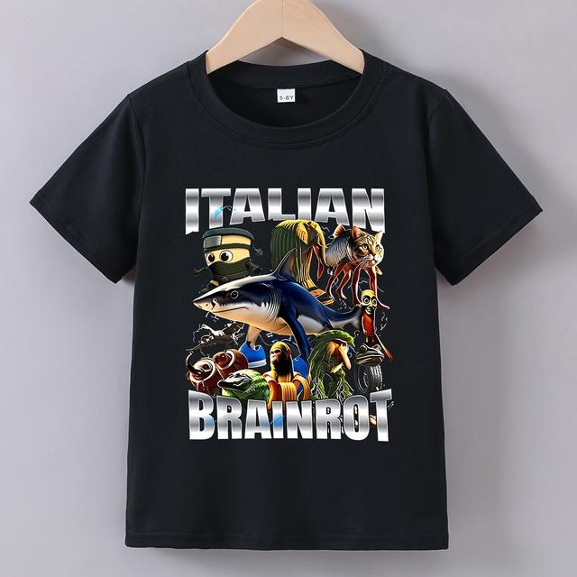 TEMU 男の子用夏半袖Tシャツ「イタリアのキャラクター頭脳発明」プリント