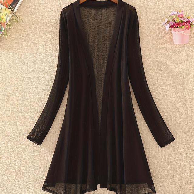 TEMU New Style Irregular Hem Mid-length Long-sleeve Breathable Mesh Fitted Versatile Jacket For Beach Vacations