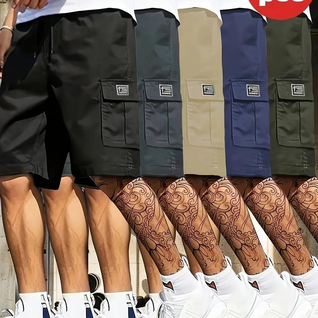 TEMU 5pcs Men's Fashion Solid Color Drawstring Cargo Shorts With Pockets
