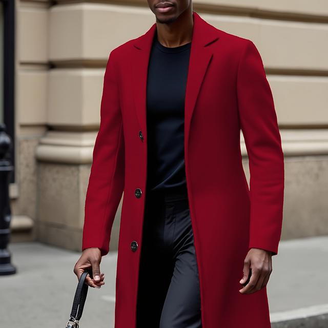 TEMU Slim Fit Men's Overcoat - Stylish Beige Long Windbreaker With Notch Lapel, Button Closure, And Functional Pockets For Spring/autumn Casual Wear, Windbreaker Jacket