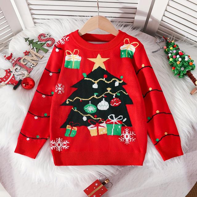 TEMU Suéter Navideño para Niños, Moda Casual de Otoño e Invierno, y Romántico, de Cuello para Uso Diario, Vacaciones y