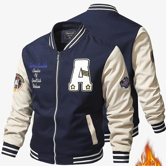 TEMU Jaqueta Casual Masculina com e Estampa 'A' & - Design Colorblock Laranja/, Durável e Lavável à Máquina para Esportes ao Ar Livre e Uso Casual na , Outono e Inverno