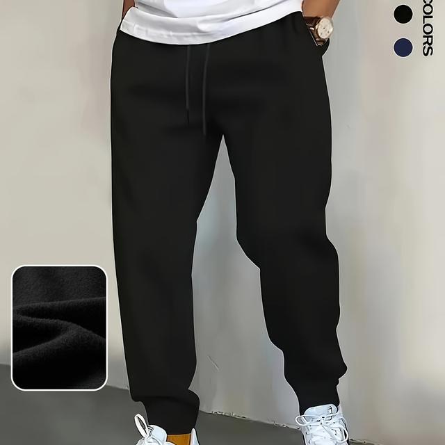TEMU 1pc Men's Cozy Fleece Joggers - Warm Winter Casual Pants With Drawstring Waist, Pockets, And Elastic Cuffs For Outdoor Activities, Solid Color, Thick Fabric, Fall And Winter, Jogging Pants