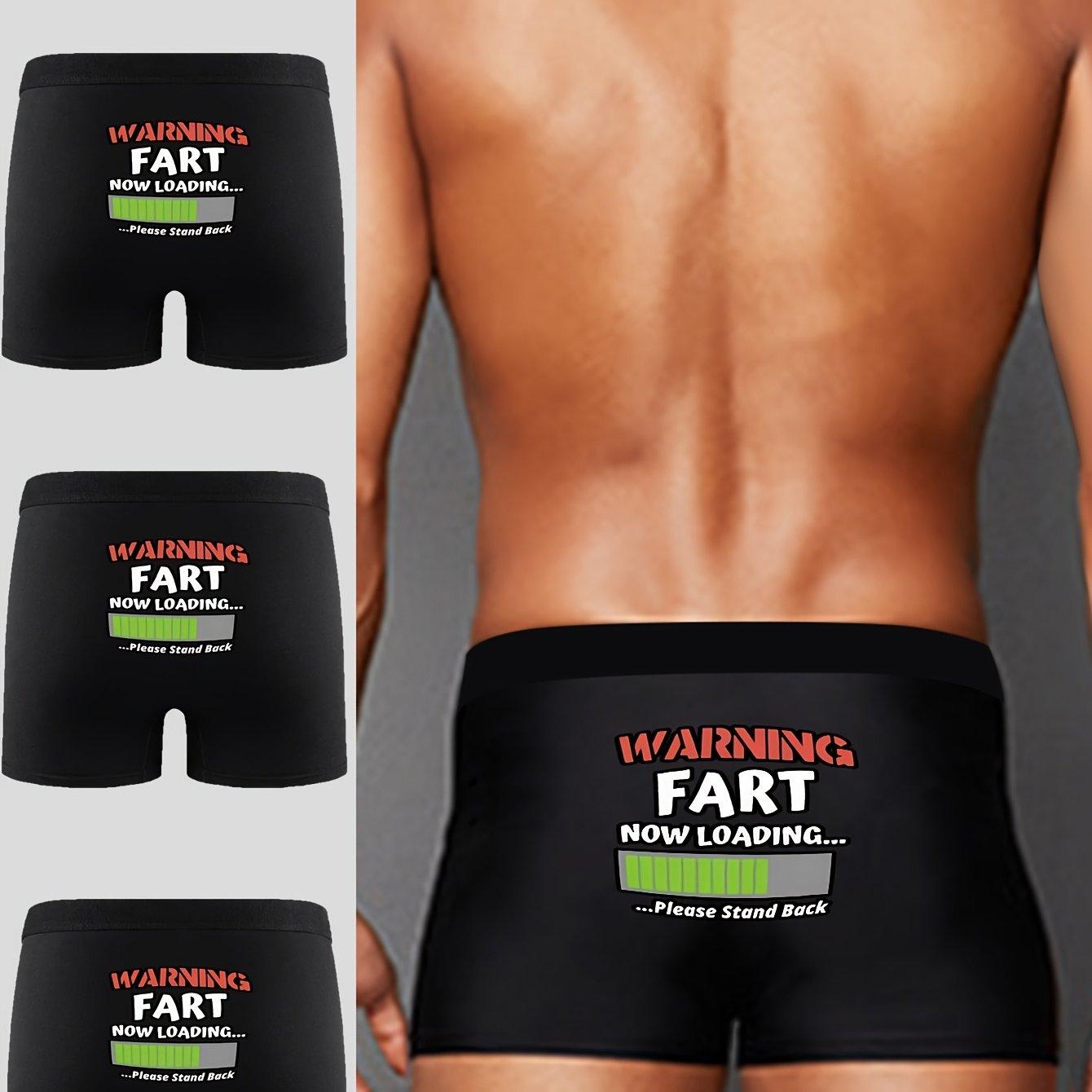 TEMU 3pcs Men's Briefs With Humorous "warning Fart Now Loading" Print - Soft Breathable Stretch Fabric Slim Fit Underwear For Casual & Formal Wear, Everyday , Design,