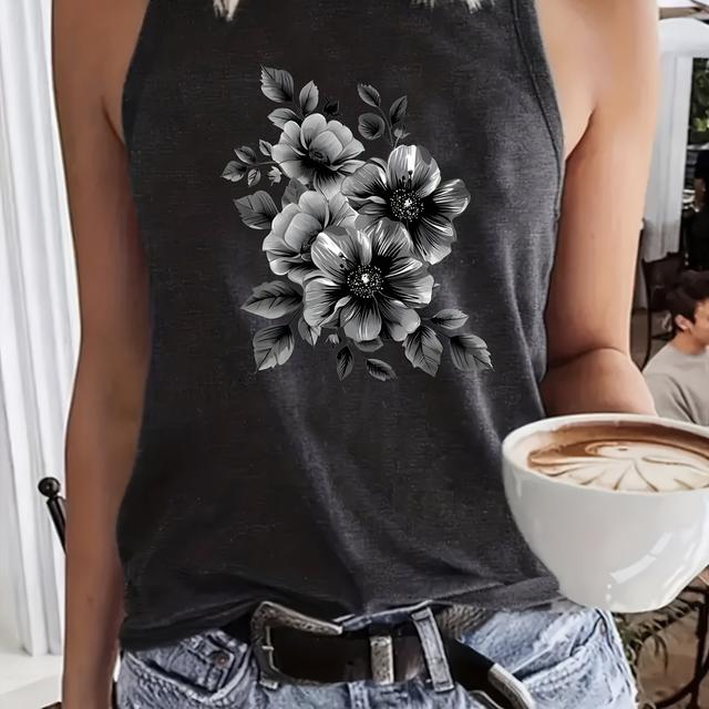 TEMU Print Tank Top, Casual Crew Neck Sleeveless Summer Tank Top, Women's Clothing