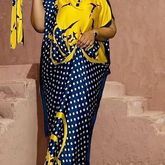 TEMU Polka-dot Block Modest Dress, Elegant Batwing Sleeve Loose Maxi Dress, Women's Clothing