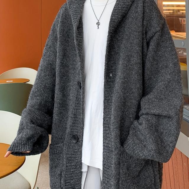 TEMU レイジースタイル カーディガンセーター メンズ秋冬 新作ゆったりカジュアル版シンプルニットスウェッタージャケットトレンディなデザイン