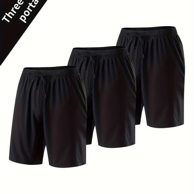 TEMU 3pcs Quick Drying Comfy Shorts, Men's Casual Pockets Waist Drawstring Shorts For Summer Gym Workout Training