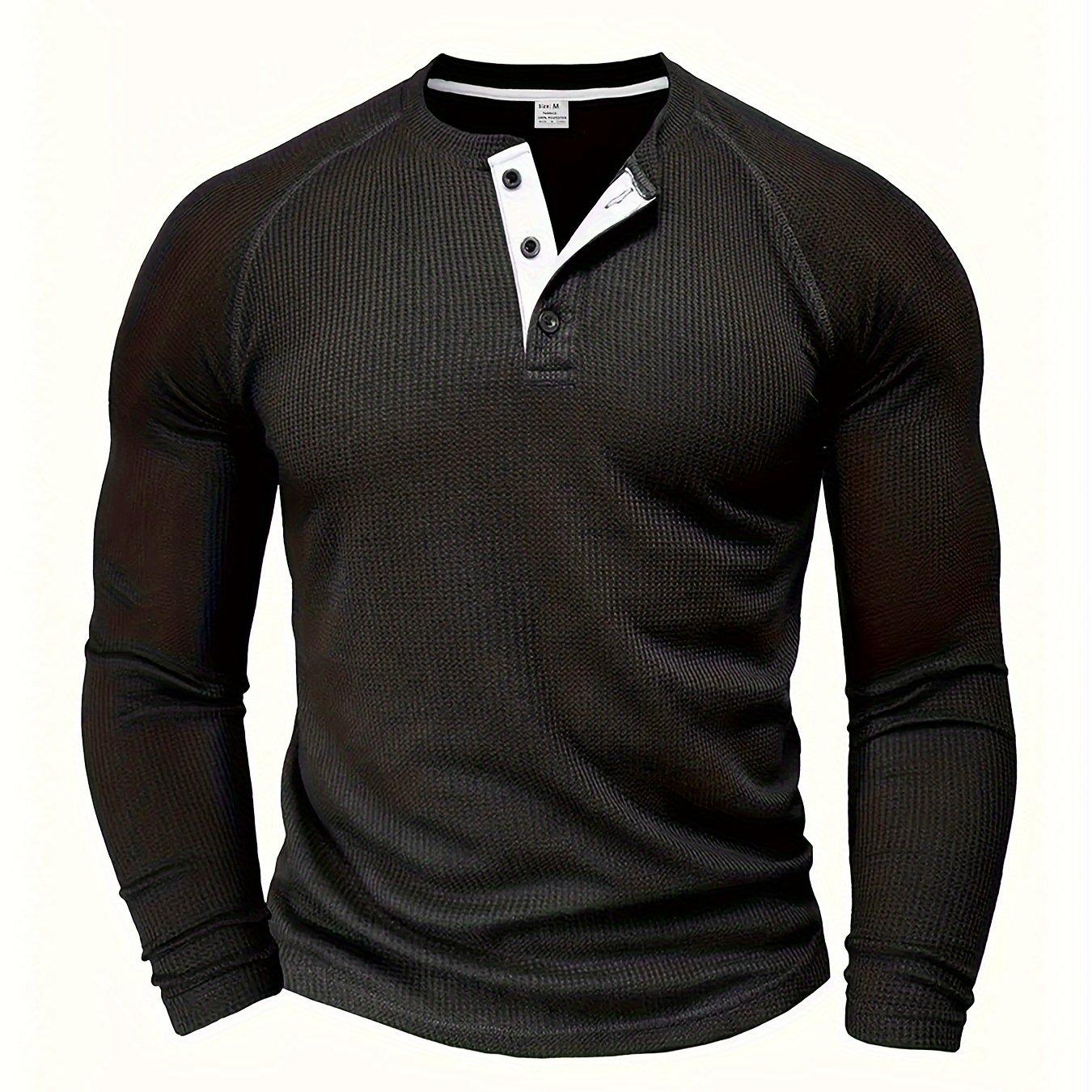 TEMU T-shirt à manches longues pour homme, col rond, style ouvert, pull Henley, chemise unie pour homme, haut polyvalent et tendance