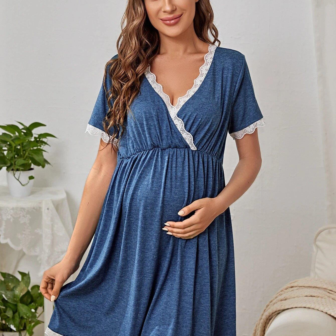 TEMU Pregnant Women Solid Color Summer Short Sleeve Nursing Casual Dress, Maternirty Short Sleeve Nightgown Spring Summer