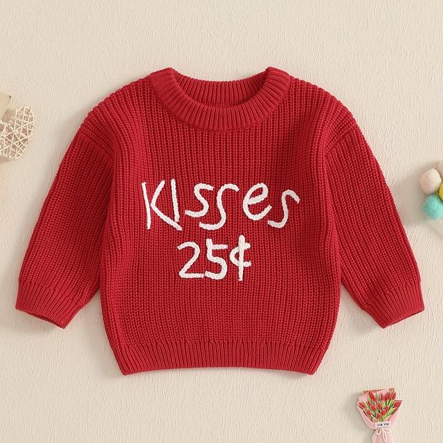 TEMU Toddler Girls' Sweater With Letter 's' For Sister/lover/valentine - Soft Crewneck Long Sleeve Winter Pullover, Outfits For Valentine's Day & Fall, Machine Washable (valentine's Clothes)